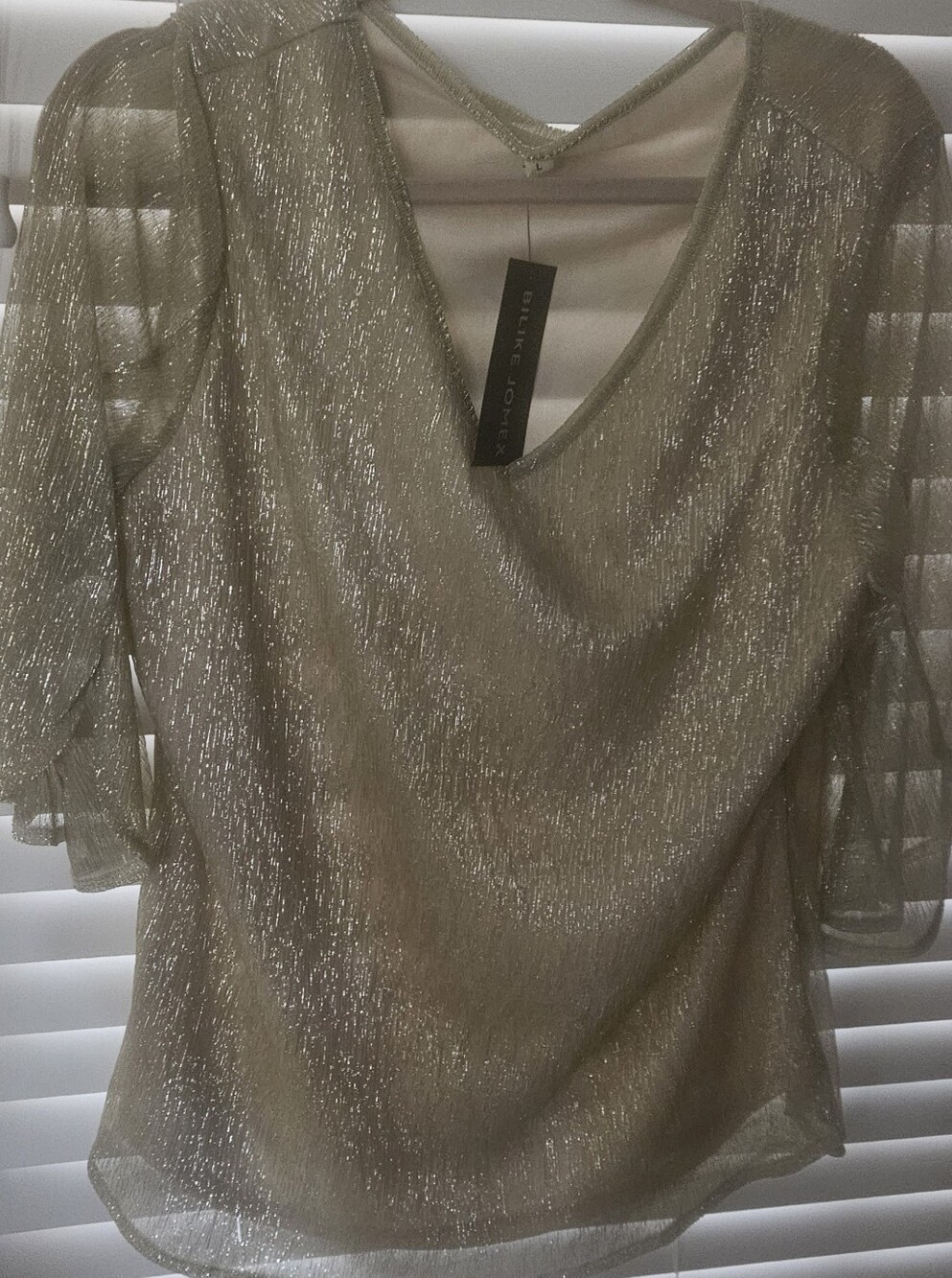 Sheer Metallic  Gold Women's Top with Boat Neck
